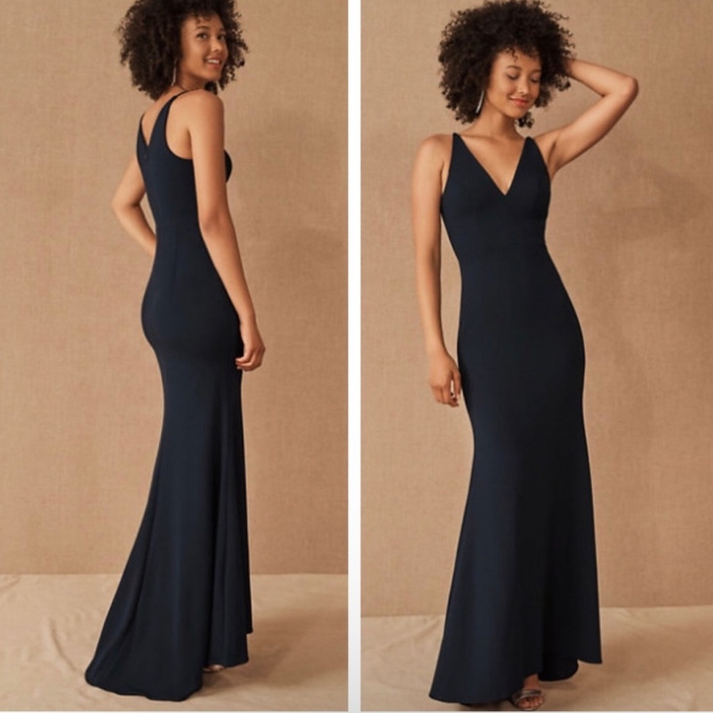 NWT BHLDN Jones V-Neck Crepe Maxi Dress in Midnight Blue Woman’s 2